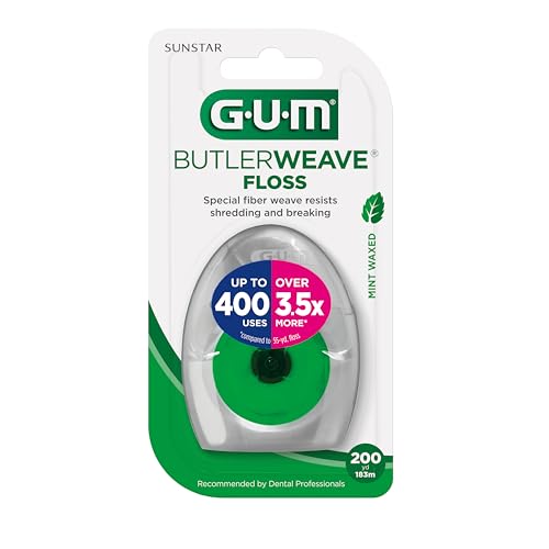 GUM ButlerWeave Woven Dental Floss, Shred Resistant Waxed Floss, Mint Flavored, 1 Count (Pack of 3)