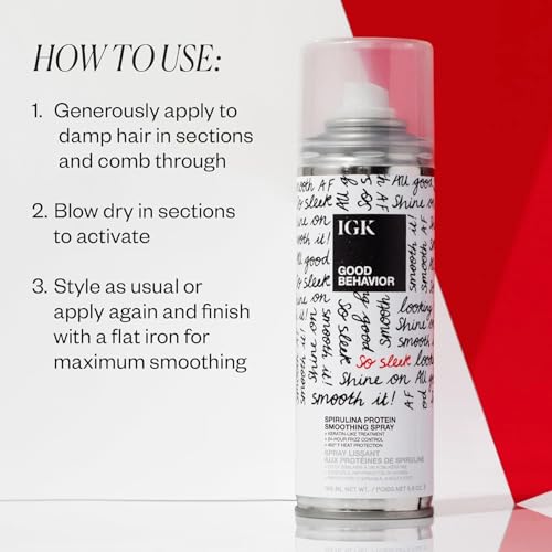 IGK Glass Hair Duo | Good Behavior Spirulina Smoothing Spray + Disco Disco Clear Gloss Shine Spray | Keratin Like Treatment + Glossy Finish | 5.6 oz + 5.3 oz