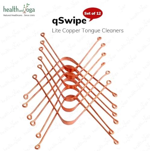 HealthAndYoga™ qSwipe Lite Copper Tongue Cleaners (Pack of 12) – Prevents Bad breath, Improves taste- Flexible, Curved ends provide good grip – Complete Oral Care/Hygiene for Travel/Office/Home