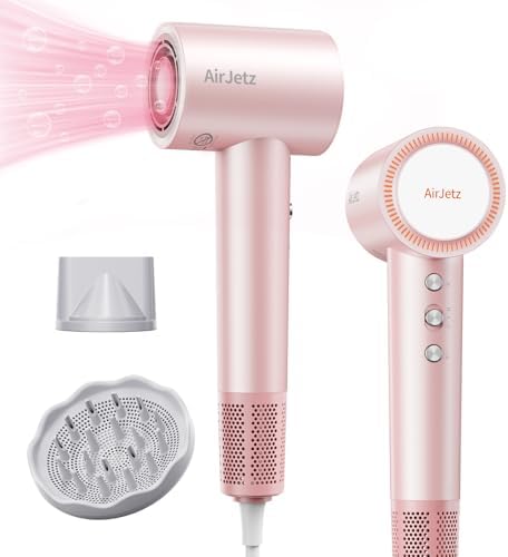 Hair Dryer, 160,000 RPM High-Speed Ionic Blow Dryer for Fast Drying, Professional Lightweight Hairdryer with Diffuser, Magnetic Nozzle, 4 Temps & 2 Speeds, Low Noise for Travel & Home - Pink