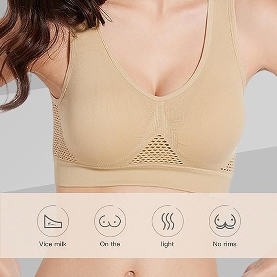 Breathable Cool Liftup Air Bra, 2024 New Large Size Air Bra Breathable and Comfortable Mesh Sports Bra for Women White