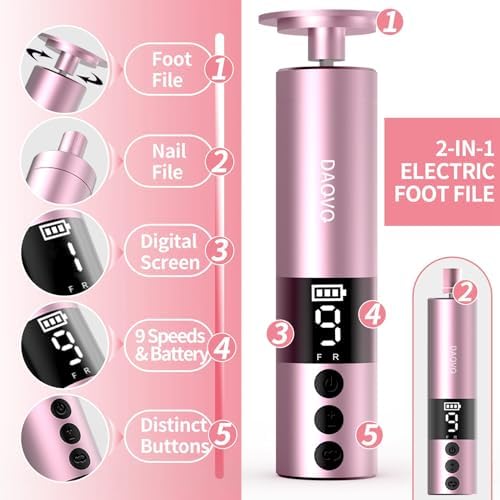 2 in 1 Electric Foot Callus Remover, USB Rechargeable Electric Foot File Grinder with 80/120 Grit Sandpaper Discs and Digital Display, Wireless Aluminum Pedicure Tools for Feet,Nail Care,Dead Skin