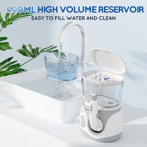Home Water Flosser, Water Flosser for Teeth 600 ml Large Capacity,10 Adjustable Pressures,6 Home Nozzles Professional Oral Irrigator for Teeth Clean