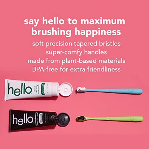 hello Blue & Green Soft Toothbrush, BPA-Free, Made from Plant-Based Materials, 2 Count (Pack of 2)