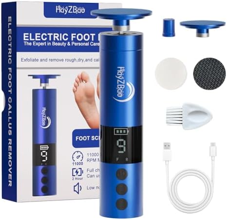 11000 RPM Rechargeable Electric Foot Callus Remover with 2Glass Sander Discs - Cordless Foot Scrubber,Professional Pedicure Tool for Dead Skin and Calluses,Electric Foot File - Blue