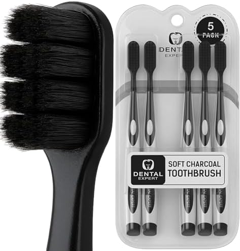 Black Charcoal Toothbrush Ultra Soft for Sensitive Gums - Teeth Whitening Brush for Adults & Children [Extra Family Pack] Super Soft Tip Bristles