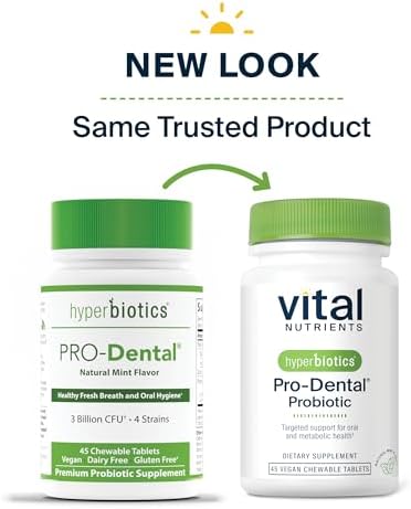 Hyperbiotics Vital Nutrients Pro Dental Probiotic | Clinically Studied BLIS K12 and M18 | Oral Probiotics for Bad Breath Treatment for Adults | Oral Health for Teeth and Gums | 45 Mint Tablets