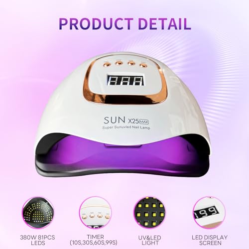 380W UV LED Nail Lamp, Professional Nail Dryer Gel Polish Light with 81 Beads, UV Nail Light With 4 Timer Settings, Nail Polish Curing Gel LED Dryer With Automatic Sensor