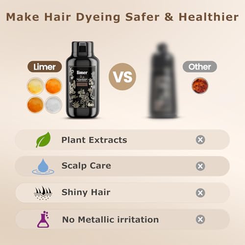 Hair Dye Shampoo,Natural Black 6-in-1 Natural Herbal Hair Color Shampoo,Semi-Permanent Gray Coverage with Pleasant Scent,Ammonia-Free Formula for Women & Men (460ml/15.55fl oz)