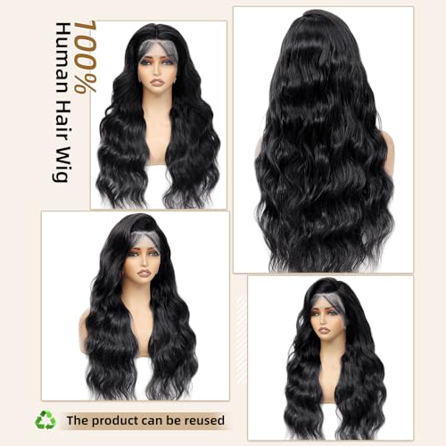 32 Inch Real Human Hair Wigs 200 Density 13x6 Body Wave Lace Front Wigs Human Hair Pre Plucked HD Transparent Lace Frontal Wigs Natural Black Glueless Wig