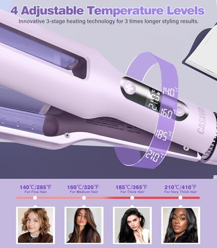 Hair Crimpers and Wavers with Cool Airflow Styling, Beach Waver Curling Iron with 4 Adjustable Curl, Anti-Scald Crimper Hair Tool for Women, 8s Smart Timer, Fast Heating, 100 Million Ions, LCD