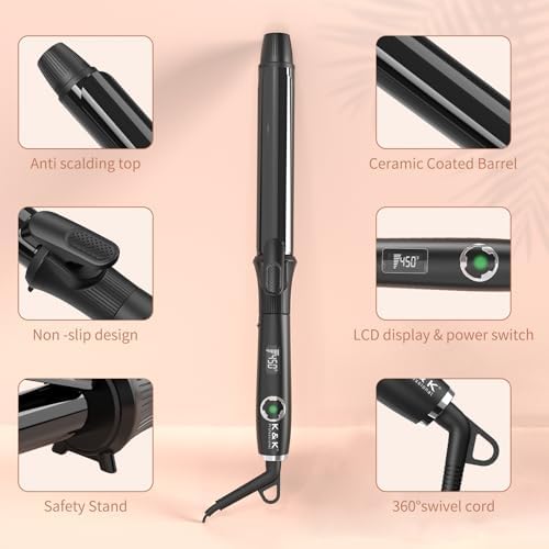 1 1/4 Inch Curling Iron with Clipped Tourmaline Ceramic Barrel Professional 1.25 Inch Hair Curler up to 450°F Dual Voltage for Traveling 60 Mins Auto Off Suit for Different (Black, 1.25 Inch)