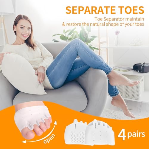 Hyggear Silicone Toe Separators – 4 Pairs Medical-Grade Toe Spacers & Bunion Corrector for Men & Women, Ergonomic 3 mm Breathable Soft Silicone Toe Spacers for Pain Relief & Alignment