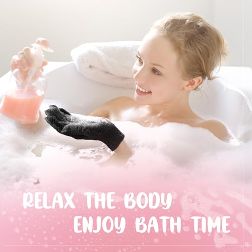 104 Pcs Exfoliating Glove Bulk Shower Gloves with Hanging Loop Exfoliating Body Scrubber Dead Skin Remover for Body Bath Beauty Spa Massage Scrubs Men Women Bathing(Black)