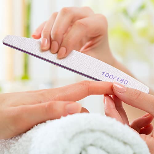 150 Pcs 100/180 Grits Nail Files Bulk Doubled Sided Emery Boards Reusable Curved Coarse Nail Buffers Manicure Tools for Acrylic Natural Toenails Home and Salon Use