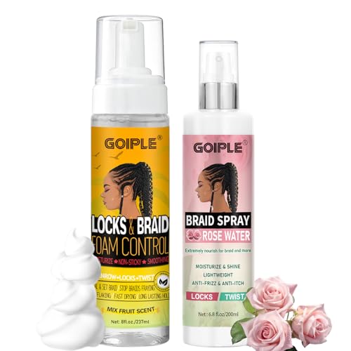 Braid Foam Control Mousse Hair Braiding Mousse for Twist, Locs, Braids Lightweight - Braid Spray Rose Mint for Dreads, Dreadlocks, Locks Spray Rose Water for Itchy Scalp (2PCS)