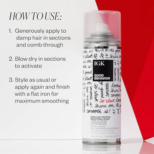 IGK GOOD BEHAVIOR Spirulina Protein Smoothing Spray + Anti-Frizz Smoothing Blowout Balm | Keratin Like Treatment + Frizz Control + Heat Protectant | Vegan + Cruelty Free