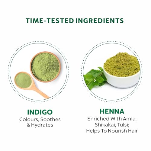 INDUS VALLEY Bio Organic 100% Pure Indigo Powder & Herbal Henna Powder Hair Color Combo Kit for Natural Hair Dyeing - Black, Indigo - 100 gm Each, Without Preservatives