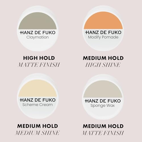 Hanz de Fuko Deluxe Hair Care Kit – Super Styling Sampler Featuring Claymation, Sponge Wax, Modify Pomade, Scheme Cream – Ideal Texture Products for All Hair Types – 4 pack, Travel Size (0.25 oz Each)