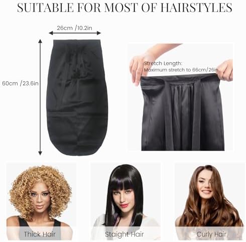 19 Momme 100% Mulberry Silk Cap for Sleeping Women,Adjustable Long Silk Bonnet for Curly Hair Elastic Night Cap