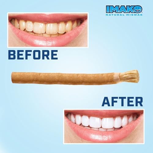 Imako Premium Miswak Toothbrush Sticks - Individually Vacuum Sealed with Travel Glass Case (10 Pack)