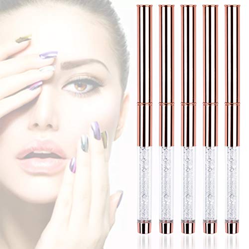 5pc Nail Art Brush Set - Rose Gold Rhinestone Handles with Gel Polish, Liner, Drawing Brushes for Salon & DIY Manicure