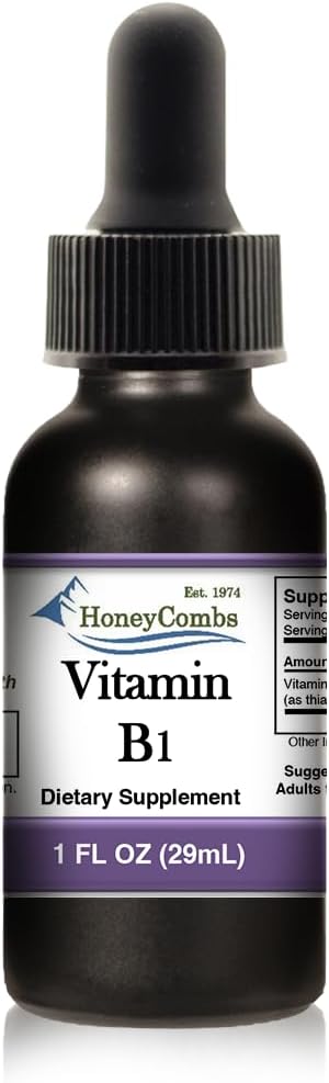 HoneyCombs Vitamin B1 Supplement (Thiamine) Liquid Drops - High Potency Thiamine B1 Supplement for Men & Women - Maintain Nervous System, Energy & Overall Health - Vegan Liquid B Vitamins (1 Fl oz)