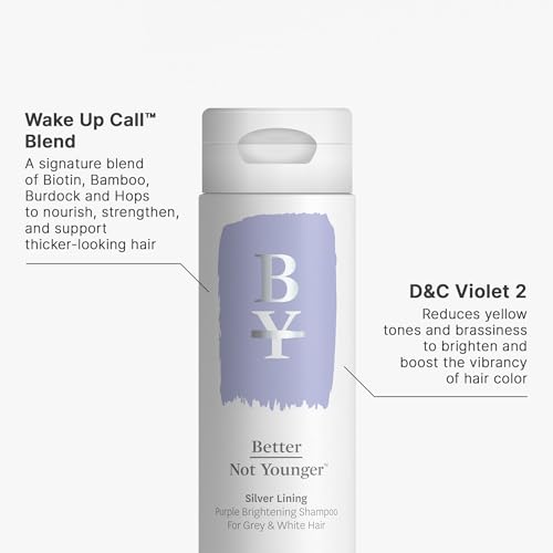 Better Not Younger Silver Lining Purple Shampoo for Women 40+ - Anti-Brass Tone Neutralizer & Brightening Formula, Nourishment for Gray, White & Silver Hair - Sulfate-Free. Burdock & Bamboo, 8.4 Fl Oz
