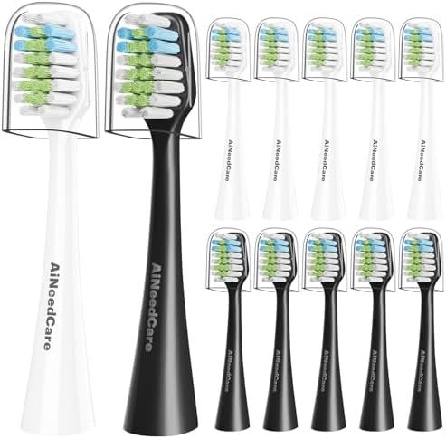 12 Pack Toothbrush Replacement Heads Only for Aquasonic Duo Series and Home Dental Center, Not Compatible with AquaSonic Other Series - 6 White + 6 Black