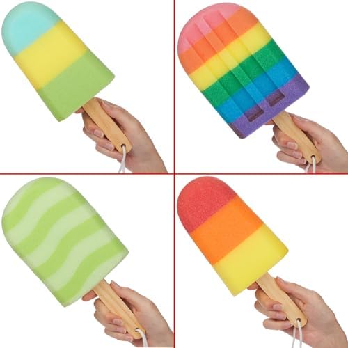 4-Piece Bath Sponge Set - Popsicle Soap Sponge for Kids and Adults - Hygienic & Durable Shower Loofahs - Colorful Bath Sponges with Gift Box