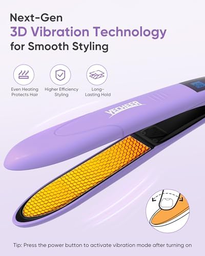 1" Ceramic Flat Iron With Vibrating Plates, Dual Voltage Travel Hair Straightener for Women - Ionic & Volcanic Mineral Technology to Lock in Moisture, Straightener and Curler, 10 Heat Settings