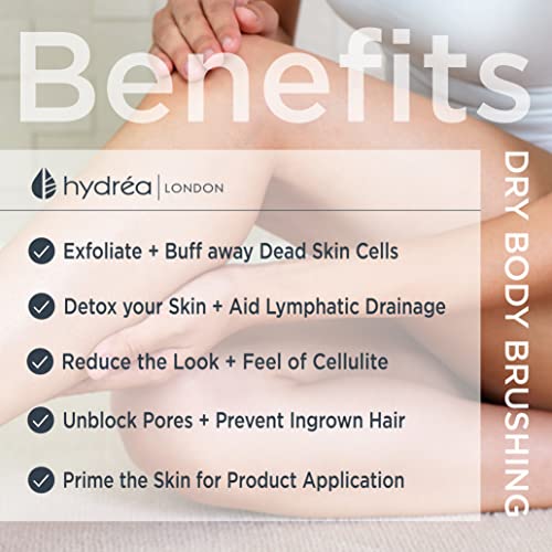 Hydrea London Dry Body Brush Long Handled Exfoliating Skin Brush with Vegan Cactus Bristle, Dry Brush Cellulite Remover, Exfoliating Body Scrubber, Improve Lymphatic Drainage FSC® Certified Beechwood.
