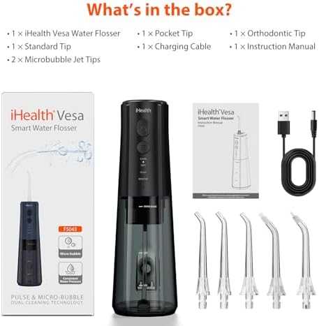 iHealth VESA Gentle Smart Water Flosser for Sensitive Teeth & Gums: Microbubble Deep Clean Technology, Smart Pressure Stabilization, IPX7 Waterproof with Travel-Friendly Design