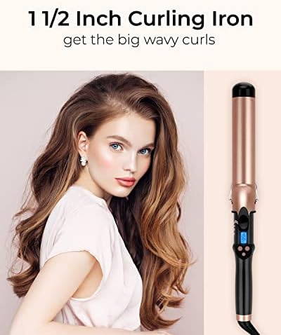1 1/2 inch Extra Long Barrel Curling Iron, 1.5 Inch Large Barrel for Long Hair Ceramic Tourmaline