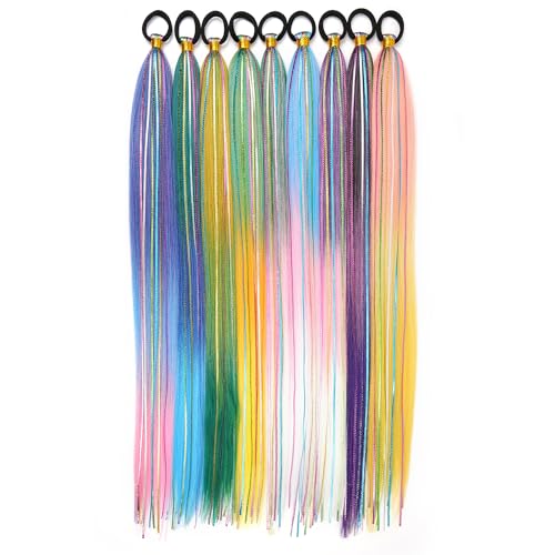 26 Inch Hair Tinsel Colored Braided Ponytail Extension 2 Pack Blue Pink Gradient Hair Extensions Ponytail with Elastic Tie Straight Sleek Wrap Around Hair Extensions for Braids