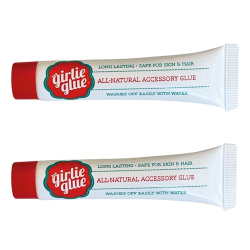 Girlie Glue, Gentle Hair, Skin Adhesive for Babies & Pets, Non-Toxic, Long Lasting, Dries Clear, Washes Off with Water. 2 Tubes.