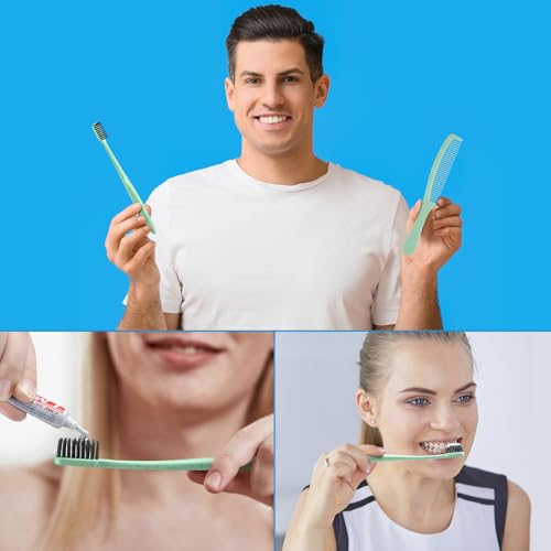 Hushee 48 Sets Personal Hygiene Kit Basic Toiletry Kit Homeless Care Package for Men, Women, Travel, Charity, Business Include Shampoo, Toothbrush, Toothpaste, Comb and Bath(Light Green)