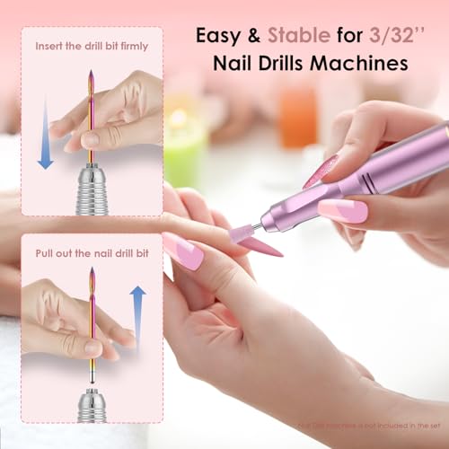 26PCS Nail Drill Bits Set with Holder Case, 3/32 inch Ceramic Safety Bits for Nail Drill, Diamond Cuticle Efile Nail Drill Bits, Remover Bits for Acrylic Gel Nail Tech Manicure Pedicure, Home Salon