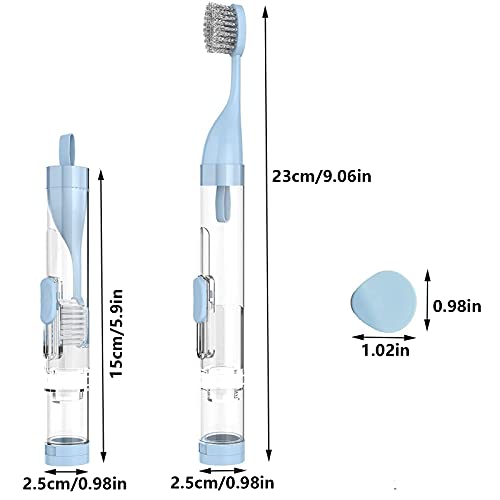 2Pcs Travel Toothbrushes Kit Fold Travel Size Toothbrushes Built-in Toothpaste Container, Including 2 Cleaner Head Soft Bristles for Camping, School, Business Trip (Blue, White)