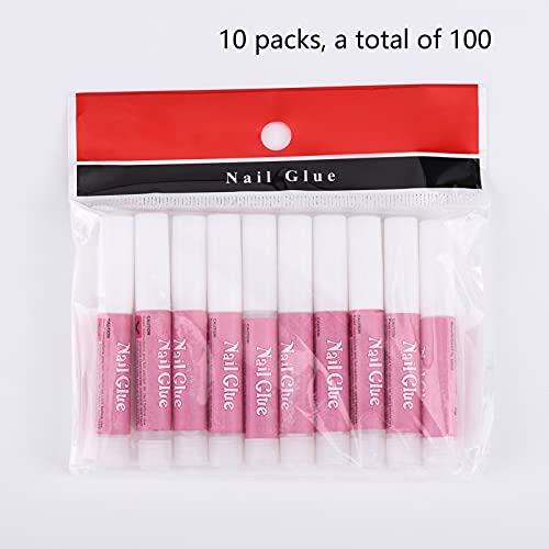 100PCS Acrylic Nail Tips Adhesive Super Bond Long Lasting Glue for DIY Nail Art, 2g/Bottle