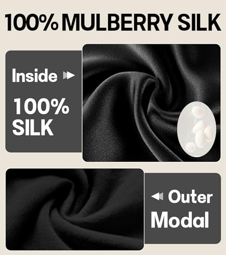 100% Mulberry Silk Bonnet for Sleeping for Curly Hair and Braids, Wrap with Adjustable Strap for Women and Men,Real Silk, Not Satin（1Pc,Black）