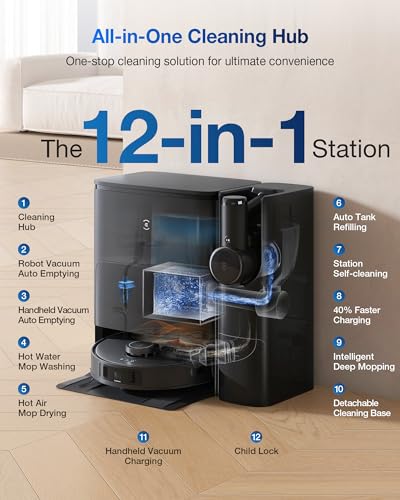 ECOVACS DEEBOT T30S Combo Robot Vacuum and Mop, All-in-One Cleaning Hub, 11000Pa, ZeroTangle Technology, TruEdge Adaptive Edge Mopping, Dual Self-Emptying, Hot Water Washing, Auto-Mop Lifting