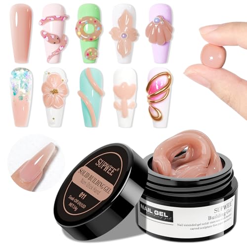 SUPWEE Solid Builder Gel for Nails Nude 3D Nail Art Gel Non-Stick Hand Hard Gel Sculpting Gel for Nail Art 3d Molding Gel Nail Extension Gel Mnicure DIY at Home 14g(0.49fl oz)
