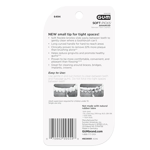 GUM Soft-Picks Advanced- Tight, Easy to Use Dental Picks for Teeth Cleaning and Gum Health, Disposable Interdental Brushes with Convenient Carry Case, Dentist Recommended Dental Picks, 60ct(3pk)
