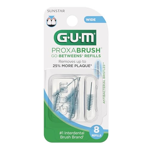 GUM Proxabrush Go-Betweens Refills - Wide - Compatible with GUM Permanent Handle - Reusable Interdental Brushes - Soft Bristled Dental Picks, 8ct(6pk)