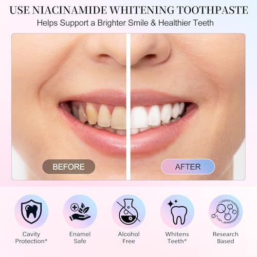 2Pack Niacinamide Whitening Toothpaste,Gum Repair, Effectively Whitens Teeth, Protects Tooth Enamel, Effectively Whitens Teeth, Protects Tooth Enamel,Freshens Breath 24 Hours