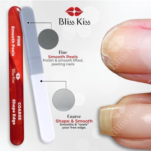 Bliss Kiss Nano Glass Nail Files & Buffer for Weak, Brittle, Peeling Nails for Women for Natural Nails with Case