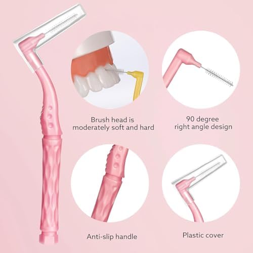 100pcs Interdental Brushes, 5 Sizes Braces Brush Set Soft Dental Brushes with Non-Slip Handle Angled Head Tooth Picks Floss Sticks Dental Floss Brushes for Braces Oral Cleaning