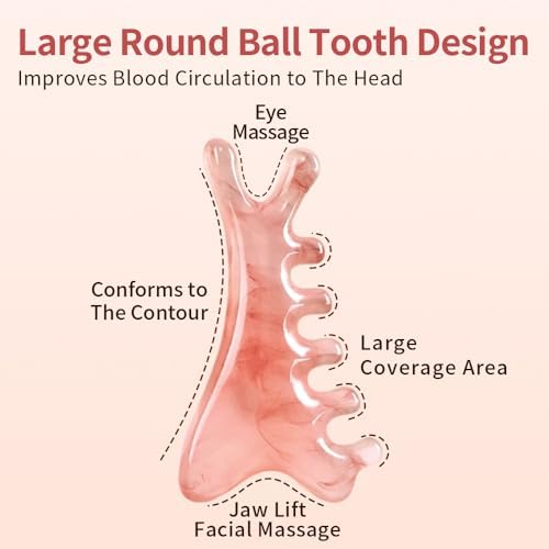 4-in-1 Massage Comb Pink Gua Sha Facial Tools Head Massage Combs Neck Body Face Eye Massager Tool for Body Tension Relief Promote Lymphatic Circulation Gifts for Women Men