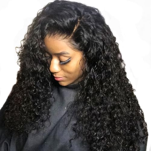 20Inch Deep Wave Glueless Lace Front Wigs Human Hair for Black Women Wet and Wavy Brazilian Virgin Wear and Go Curly HD Transparent 4×4 Lace Closure Wigs Pre Plucked with Baby Hair